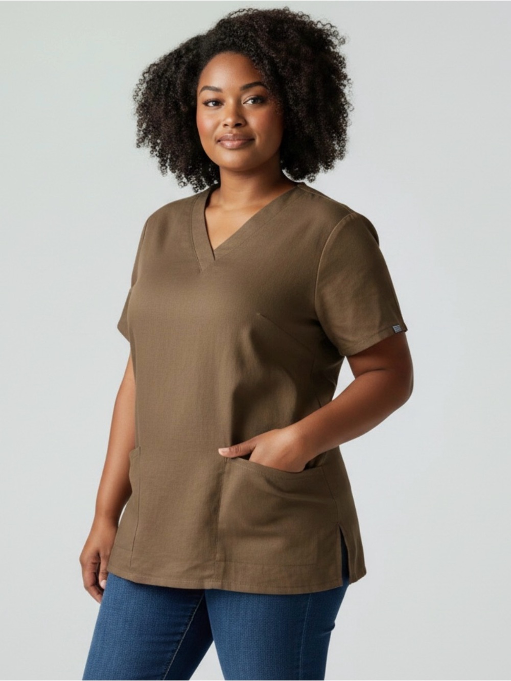 Mandala Scrub Top V Neck Short Sleeve Macchiato Medical Nurse Women’s Size L